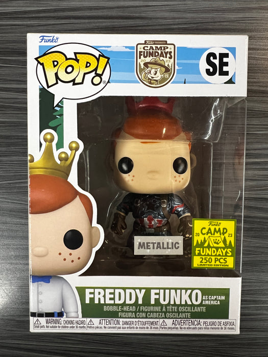 Funko POP! Camp Fundays: Freddy Funko As Captain America (Metallic)(2023 Camp Fundays)(250 PCS)(Damaged Box) [A] #SE