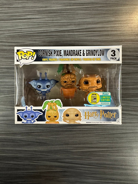 Funko POP! Harry Potter: Cornish Pixie, Mandrake & Grindylow [3 Pack](2016 SDCC)(Damaged Box)