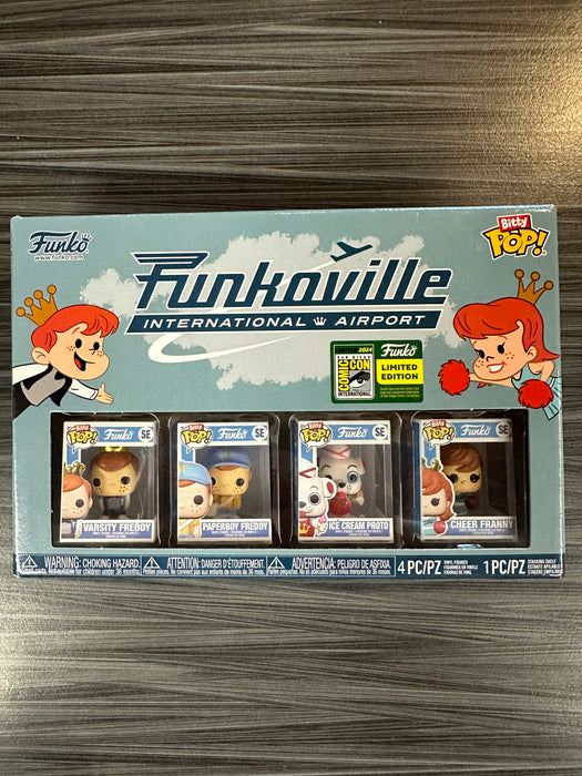 Funko Bitty POP! Funkoville - Varsity Freddy / Paperboy Freddy / Ice Cream Proto / Cheer Franny (2024 SDCC)