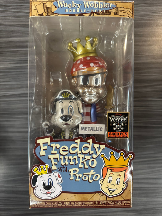 Wacky Wobbler Bobble Head: Freddy Funko w/ Proto [Metallic] (3400 PCs)(Funtastic Voyage)(Damaged Box)